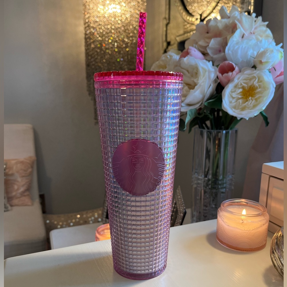 STARBUCKS Iridescent Bling Cold Tumbler.  24 oz, Pink and Neon Pink.